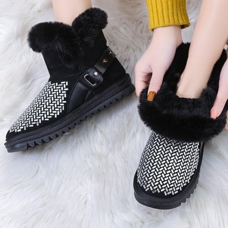 Fashion Winter Plush Rhinestone Round Toe Woman Shoes Trend 2025 Work Snow Boots for Women Designer Luxury On Promotion Y2k Goth Ankle