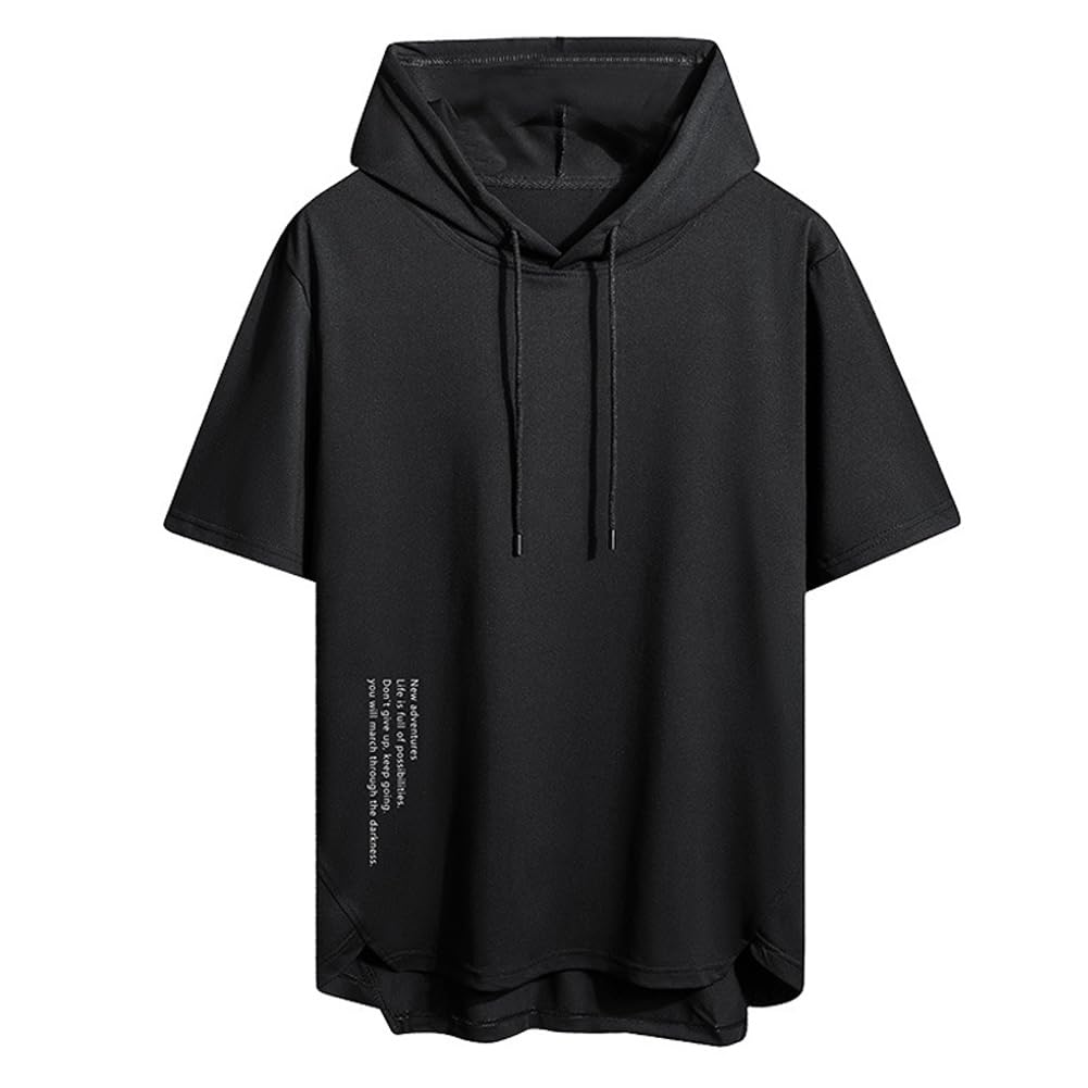 

short summer stylish large loose popular [BUTMYJ] Men s hoodie, sleeve, clothes, plain, hooded, hoodie, size, fit, casual, t-shirt -black-L