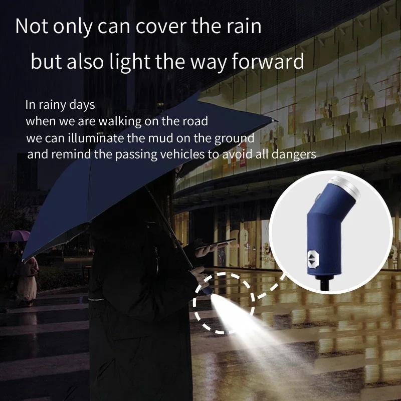 High-grade 10-bone Durable Creative Automatic Bag Torch LED Umbrella Business Umbrella Sunshade Umbrella Three Folding Umbrella