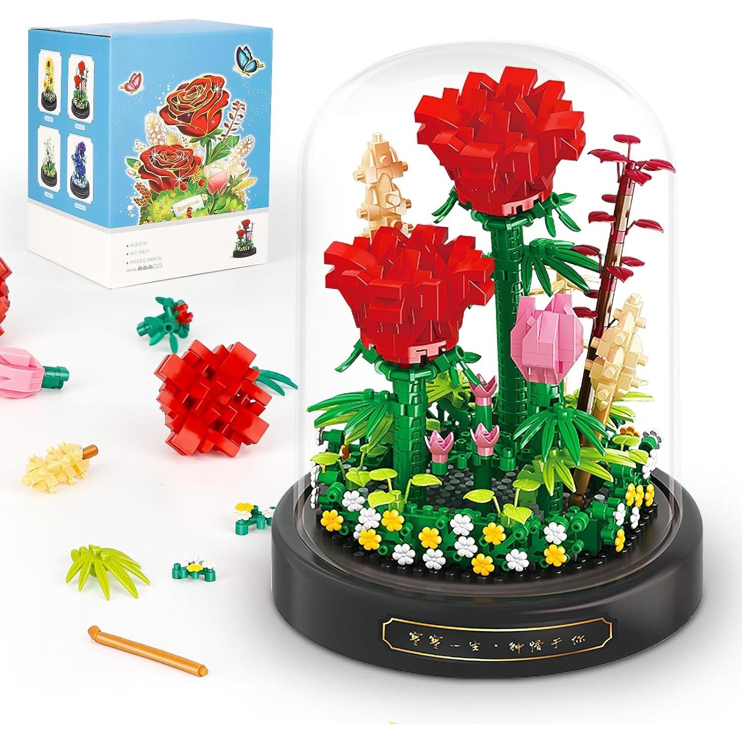 

Flower Bouquet Building Kit for Adults, 530 PCS Animals Flowers Botanical Collection Mini Building Blocks Set, Valentine s Day Red Rose