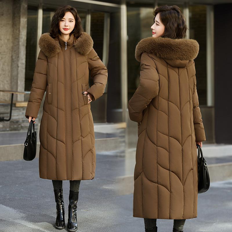 Winter long knee thickened new casual middle-aged and elderly down cotton clothes female mother cotton-padded clothes middle-aged foreign jacket