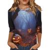 Women's Fashion Casual Three-quarter Sleeve Halloween Printed Round Neck Top