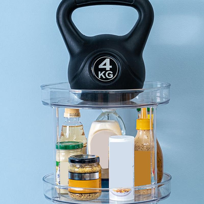 Organizador de mesa giratória de armário com rotação de 360 graus, suporte para temperos, bebidas, cosméticos, transparente para cozinha e banheiro