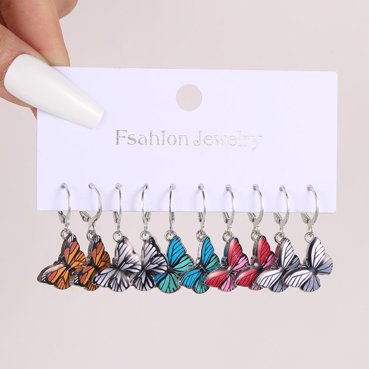 

10 шт. Металевий набір сережок-кілець у формі метелика та серця для жінок дівчат Модні барвисті сережки-підвіски з емаллю Тренд Ювелірні вироби Подарунки
