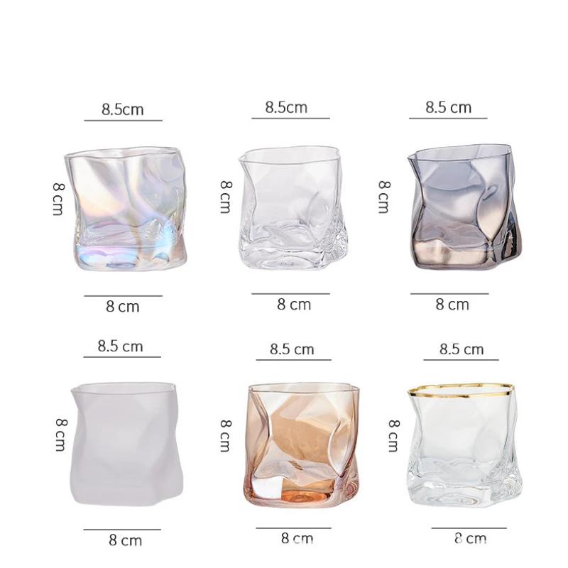 280ml Glass Irregular Cups Creative Twisted Grain Cup Abnormal Shape Frosted Transparent Golden Edge Whiskey Glass Wine Glasses