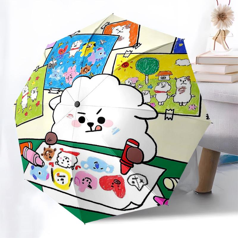 1pc BT21 Official Merchandise: Outdoor Umbrella with BT21 Characters - Automatic Opening & Closing, 3-Fold Design, 8-Rib Iron Frame, Perfect Gift