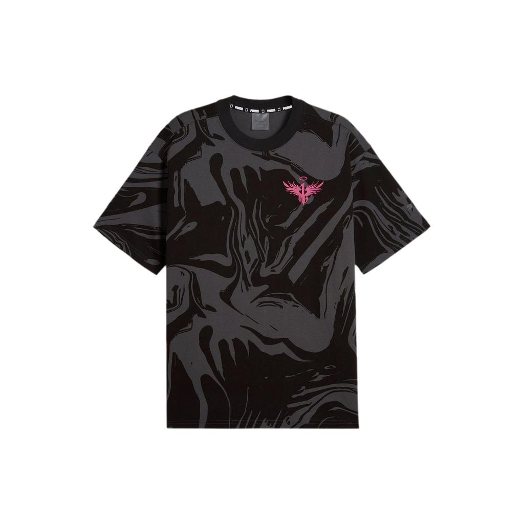 Puma X Lamelo Striped Design Printed Casual Crew Neck Short Sleeve T-Shirt Men Tops Black 622885-01