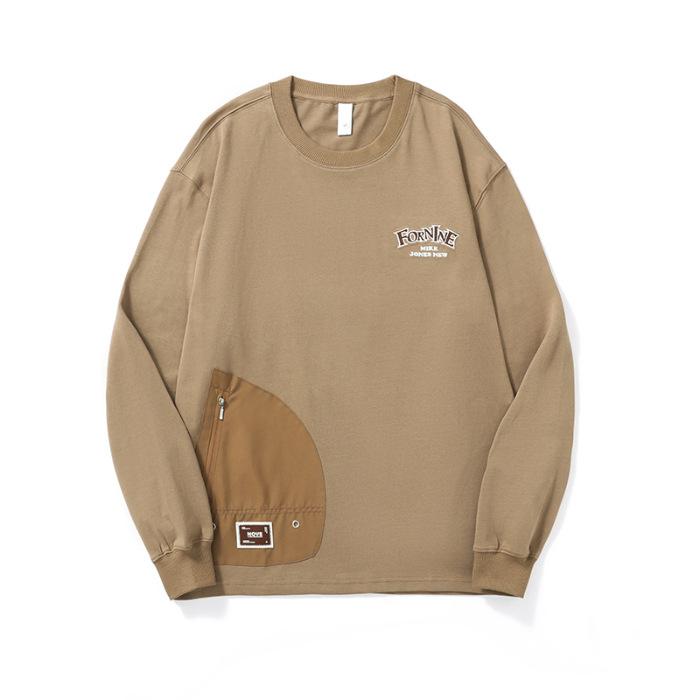 Autumn And Winter Heavy Retro Khaki Long-Sleeved T-Shirt Men'S Loose Large Size Trendy Brand Bottoming Shirt American Sweater Top