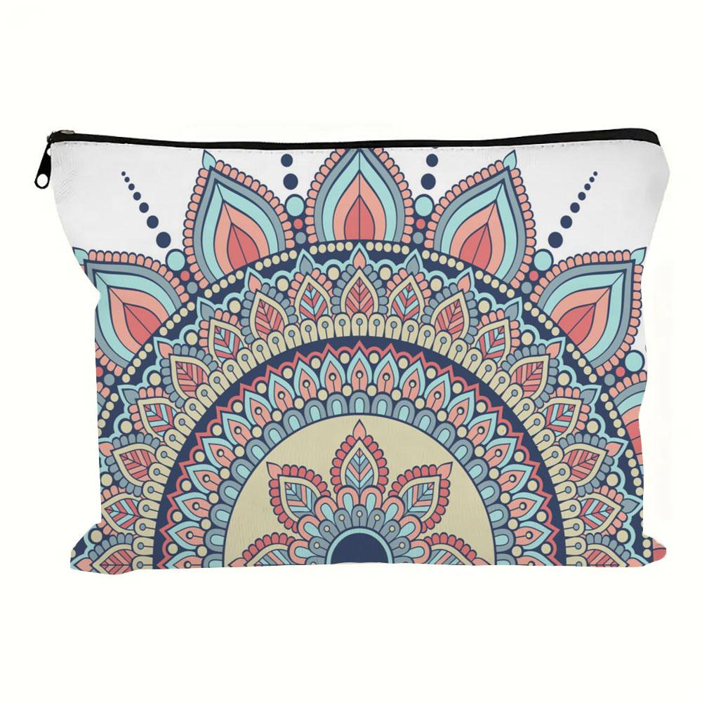 Vintage Mandala Print Cosmetic Bag Lightweight Clutch Coin Purse; Zipper Portable Makeup Pouch Pencil Case Holiday Gift Bags