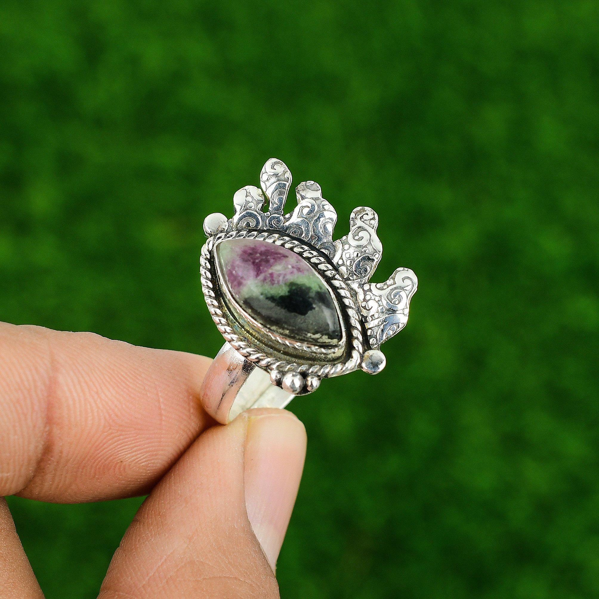 

Gift For Women Multi Stone Adjustable Ring 925 Silver Natural Ruby Zoisite Adjustable