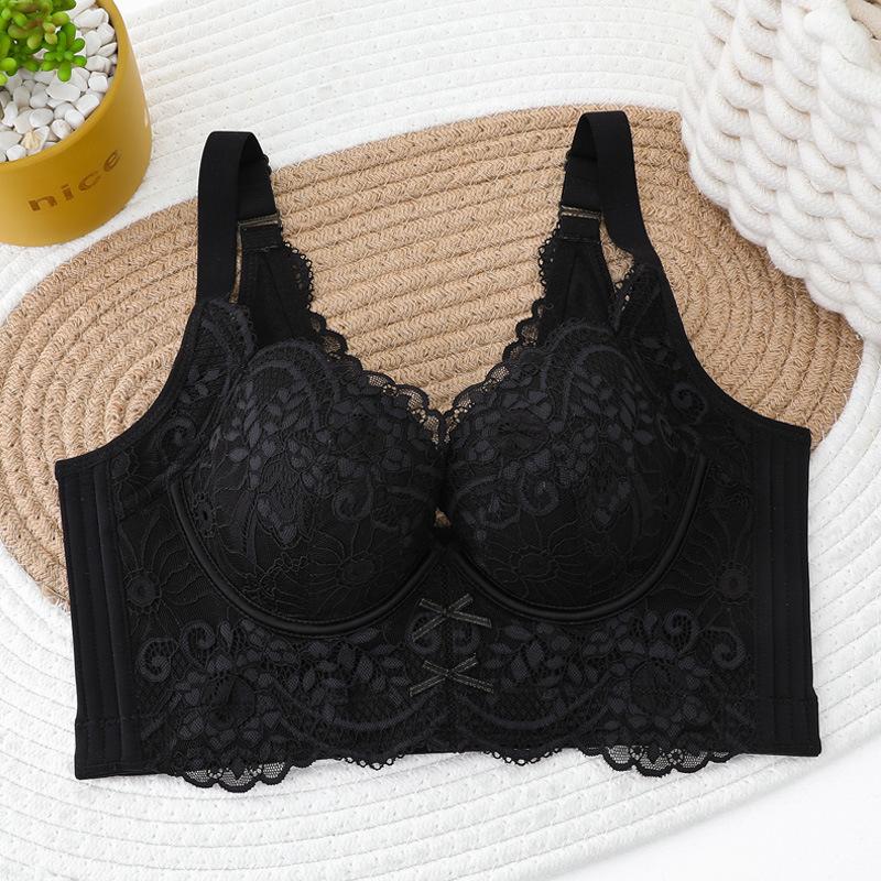 

Ultra-thin cup underwear, large breasts, small adjustment bra, double breasts, upper support, anti-sagging latex large size bra 75C чорний
