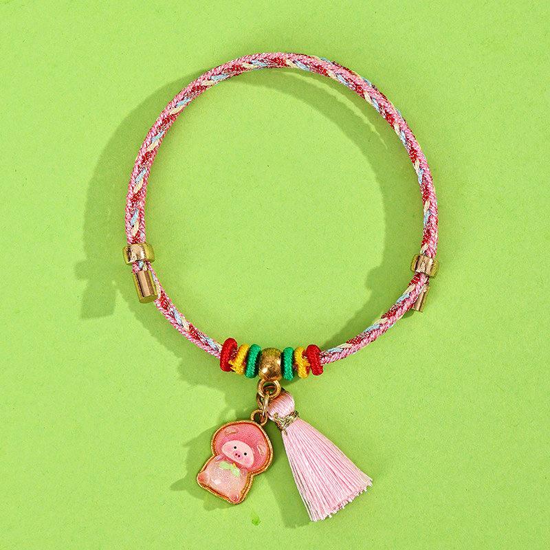 Dragon Boat Festival Tassel Pendant: Five-Color Pink Zongzi String with Gourd for Peace and Health