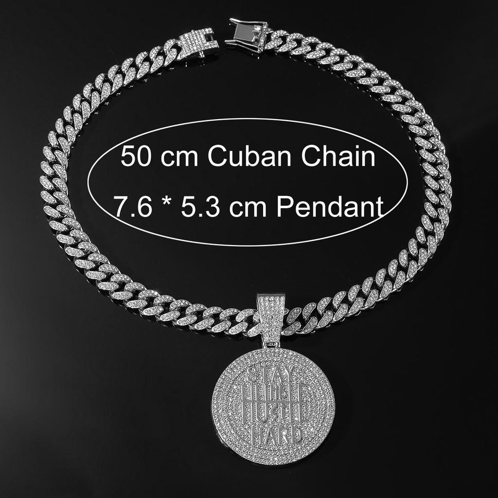 Full Diamond Keep Calm Letter Cuban Chain Pendant, European and American INS Style Hip Hop Pendant Necklace Men's Trend Jewelry