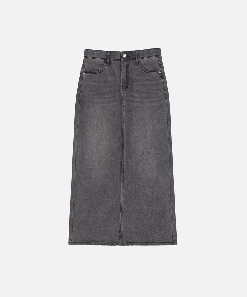 Np Studio Slit Washed Long Denim Skirt Black
