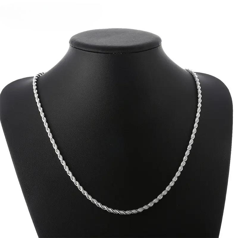 Charm 925 sterling silver Accessories 4MM 40-60cm 2PCS Rope Chain Necklace Bracelet Women Men Fashion Wedding Gift Jewelry