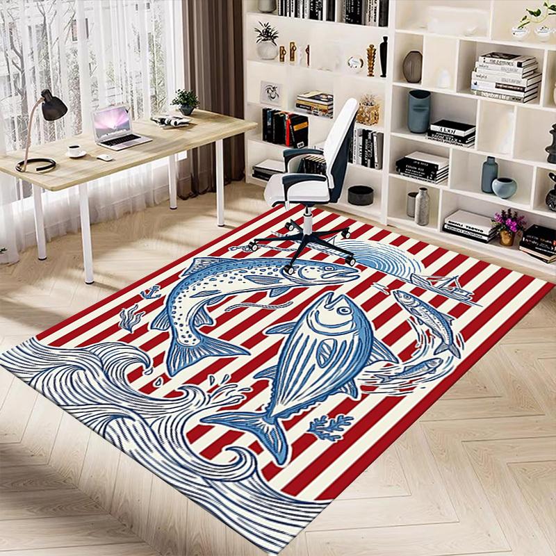 1PC Fish Ocean Non-Slip Floor Carpet, Office, Family, Bedroom, Studio - Large Area Rug, Decorative Mat, Longlasting Material-C0431