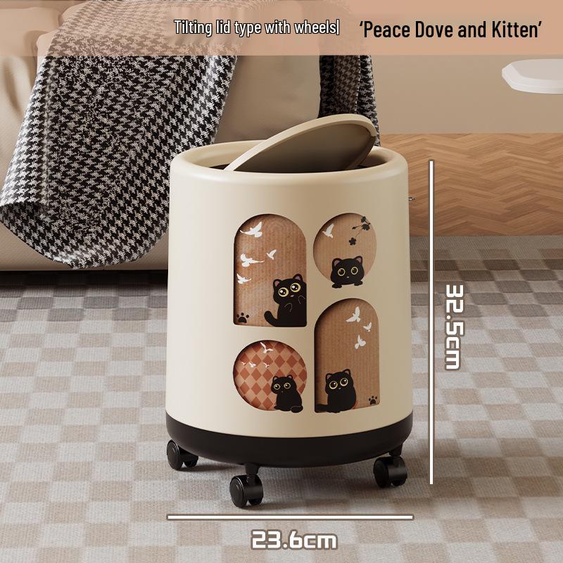 Retro Style High-End Trash Can with Wheels - Large Capacity for Living Room & Bathroom