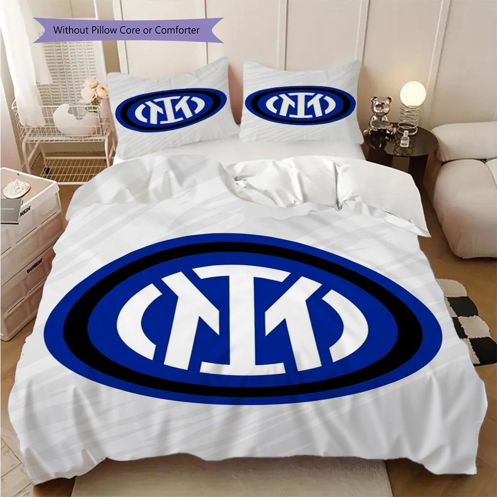 Inter Milan Emblem Blue Geometric Background Three-piece set (1 * duvet cover + 2 * pillowcase, without core) Soft and comfortable