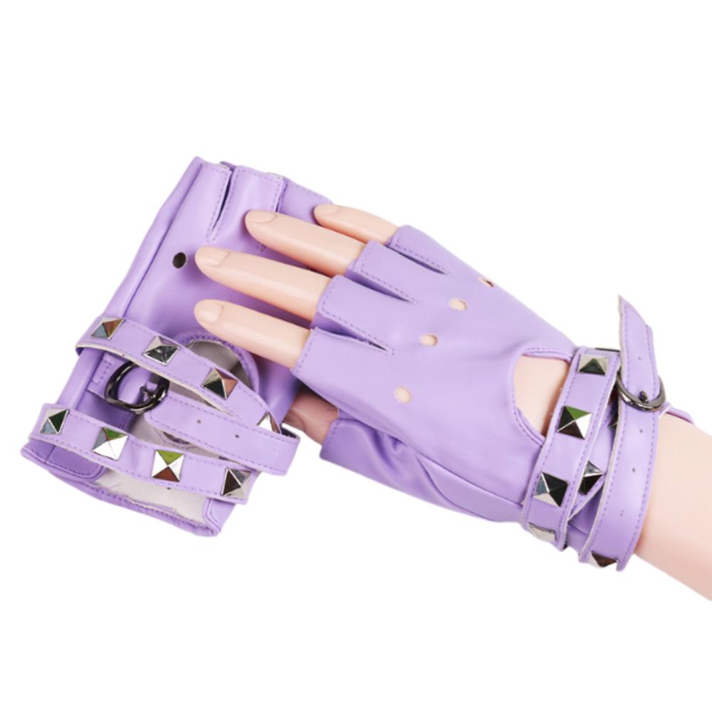 Anti-Slip Half Finger Gloves Cool Fingerless Mittens Unisex Rivets Belt Wrist Gloves  Hip-Hop