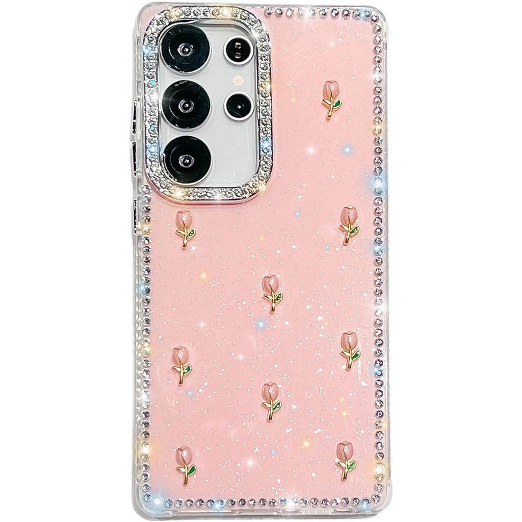 Handmade Sparkly Diamond Tulip IMD Phone Case, Compatible with Samsung S23 Ultra/S24/S25 & A07/A15/A16/A17/A26/A35/A36/A55/A56