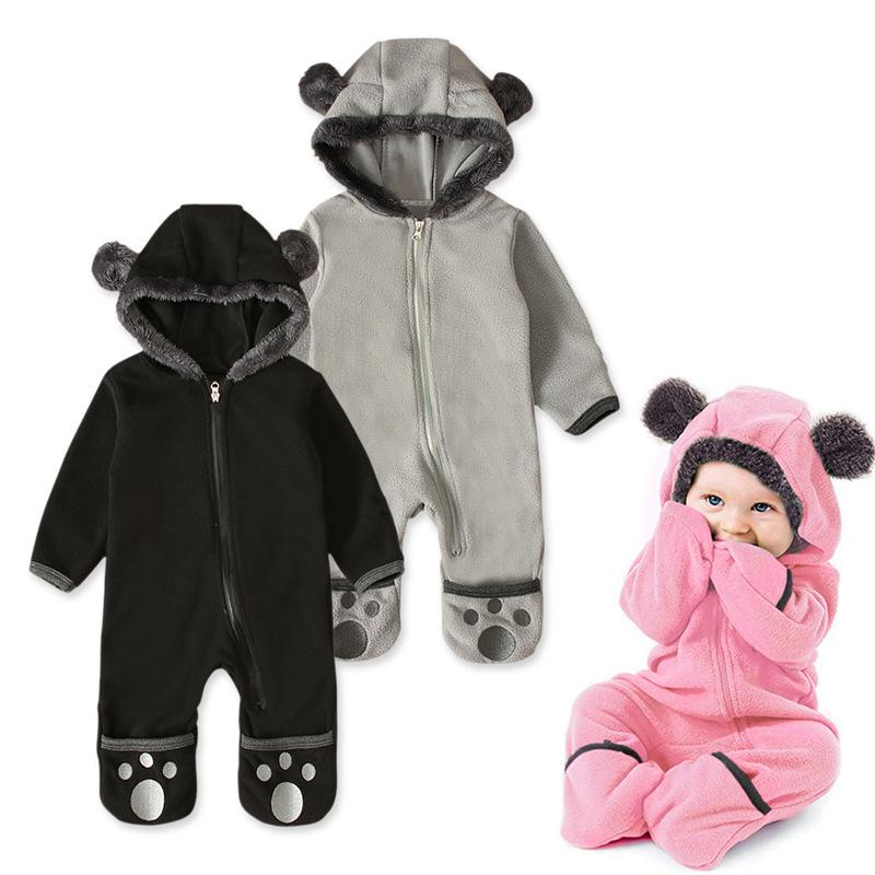 Boys and Girls Bear Long Sleeve Hooded Foot Wrapped Bodysuit Crawling Suit