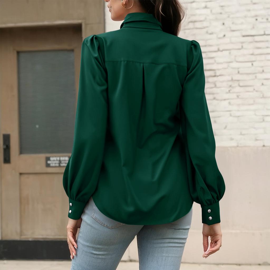 Blusa Larga de Satén con Mangas y Lazo para Mujer