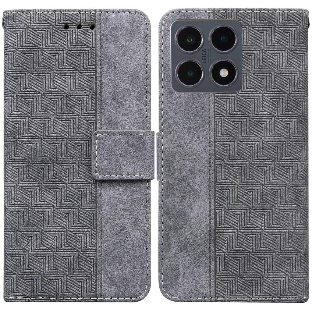 For Xiaomi 15T Case Geometry Pattern Leather Wallet Phone Cover with Wrist Strap