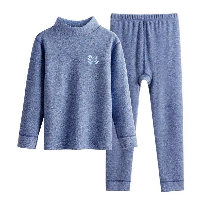 Girls Thermal Underwear Set Thickened De Rong Half Turtleneck Brushed Base Layer Long Sleeve Top And Pants For Big Kids 100 тёмно-синий