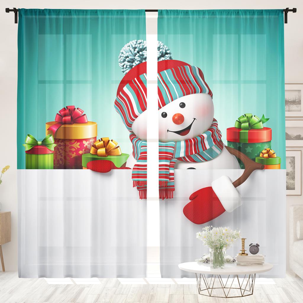 2 Pieces, Christmas Snowman Curtains -30% Blackout - Suitable for Living Room, Bedroom, Kitchen, Home Decoration