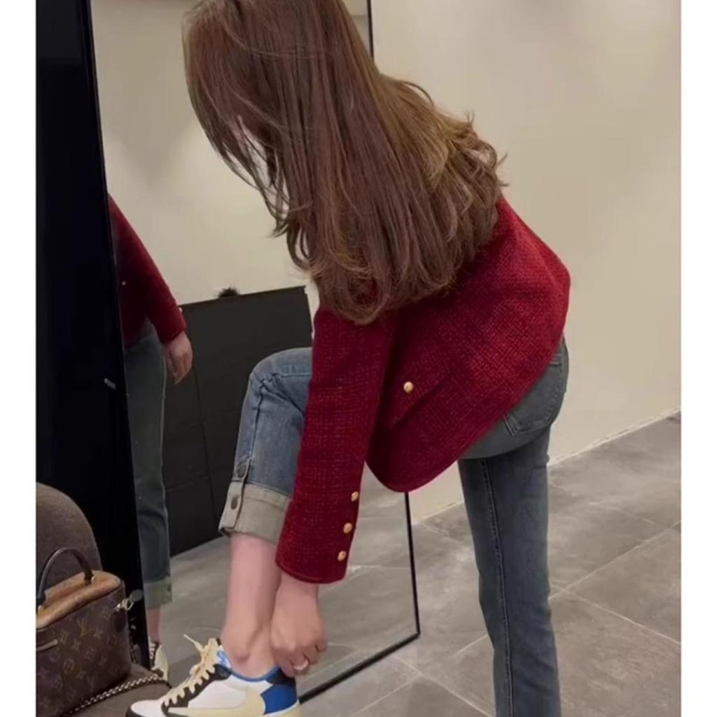 Spring Short Tweed Jacket French Style Round Neck Fashionable Petite Coat