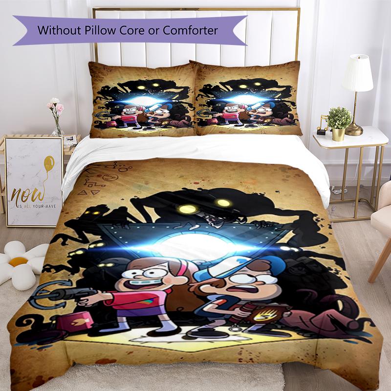 3pcs Gravity Falls Bedding Set Duvet Cover Closure Includes 1 Duvet Cover & 2 Pillowcases, Soft and Comfortable for All Seasons.