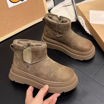 New Fleece Ankle Boots, Thickened Anti-slip Snow Boots, Women's Cotton Shoes and Thick-soled Boots