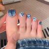 24 Stück Kurze Quadratische Falsche Zehennägel Blau Katzenauge Strasssteine Design Vollabdeckung Press-On Nagelspitzen