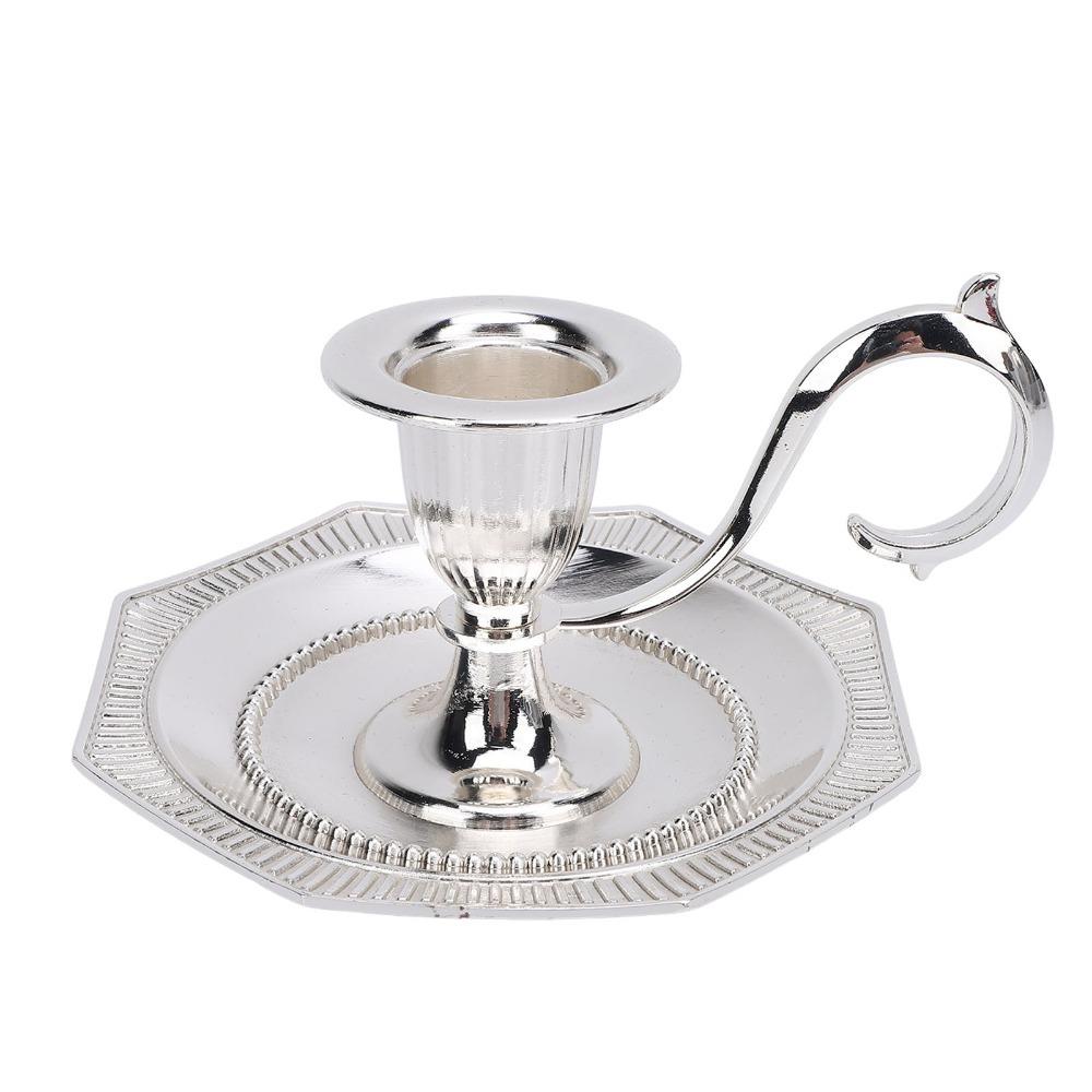 Zinc Alloy Vintage Taper Candle Stick Holder With Carry Handle Candle Stand Party Decoration серебряный