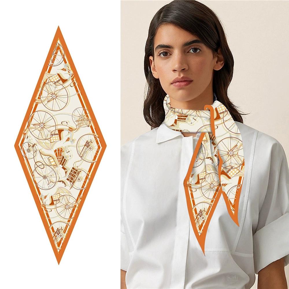 Brand Design Diamond Scarf Luxury Print Silk Scarf Woman Bandana Headband Hijab Foulard Neckerchief Shawl
