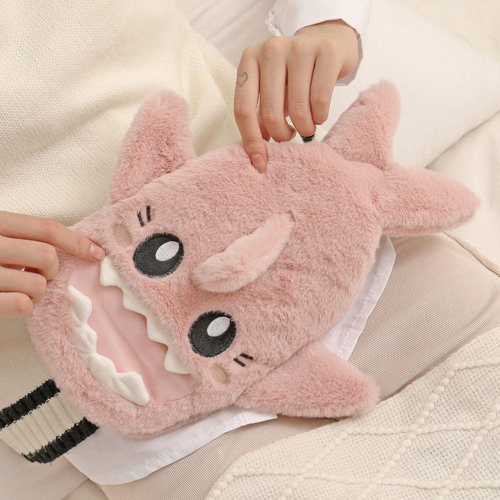 Soft Cover Plush Shark Hot Water Bottle Insulating Heat Reusable Bag Cute Hand Warmer Foot Warmth