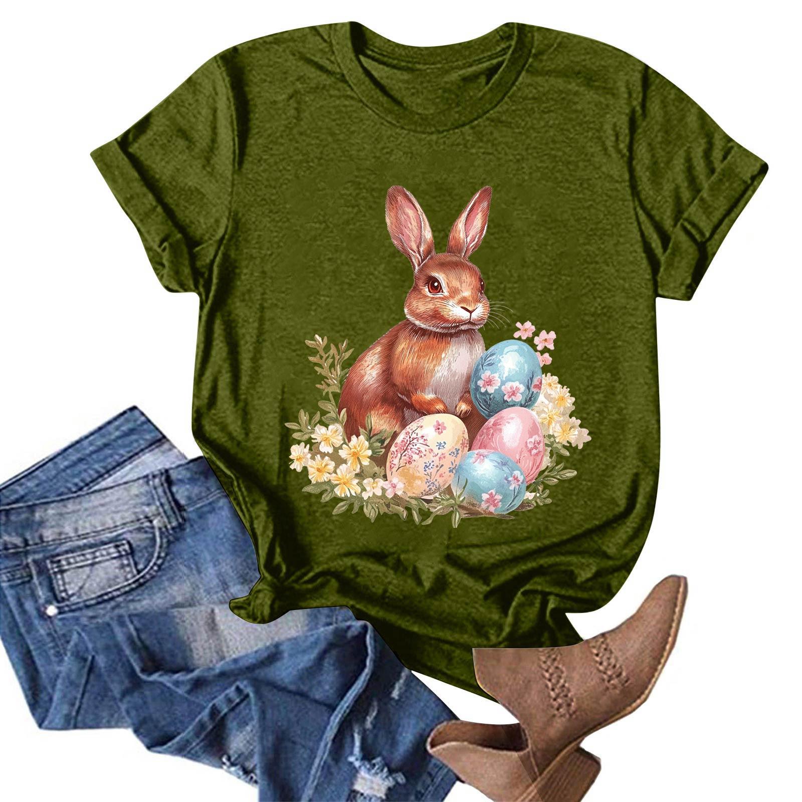 

Женская модная повседневная футболка с круглым вырезом и принтом, пуловер с короткими рукавами, топ L армия зеленый