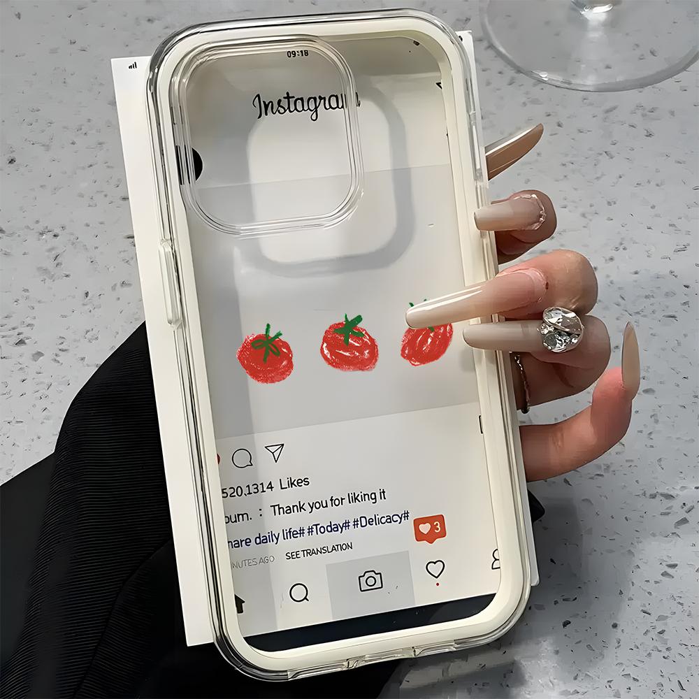 Cute Tomato Pattern Phone Case For iPhone 11 12 13 14 15 16 17 Pro Max Plus 17 Air 2 In 1 Candy Color Clear Silicone Soft Cover