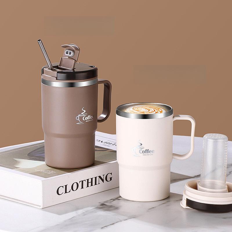550Ml large stainless steel coffee cup with lid and spoon, reusable travel cup, no insulation, ideal for offices, students, sports, outdoor activities