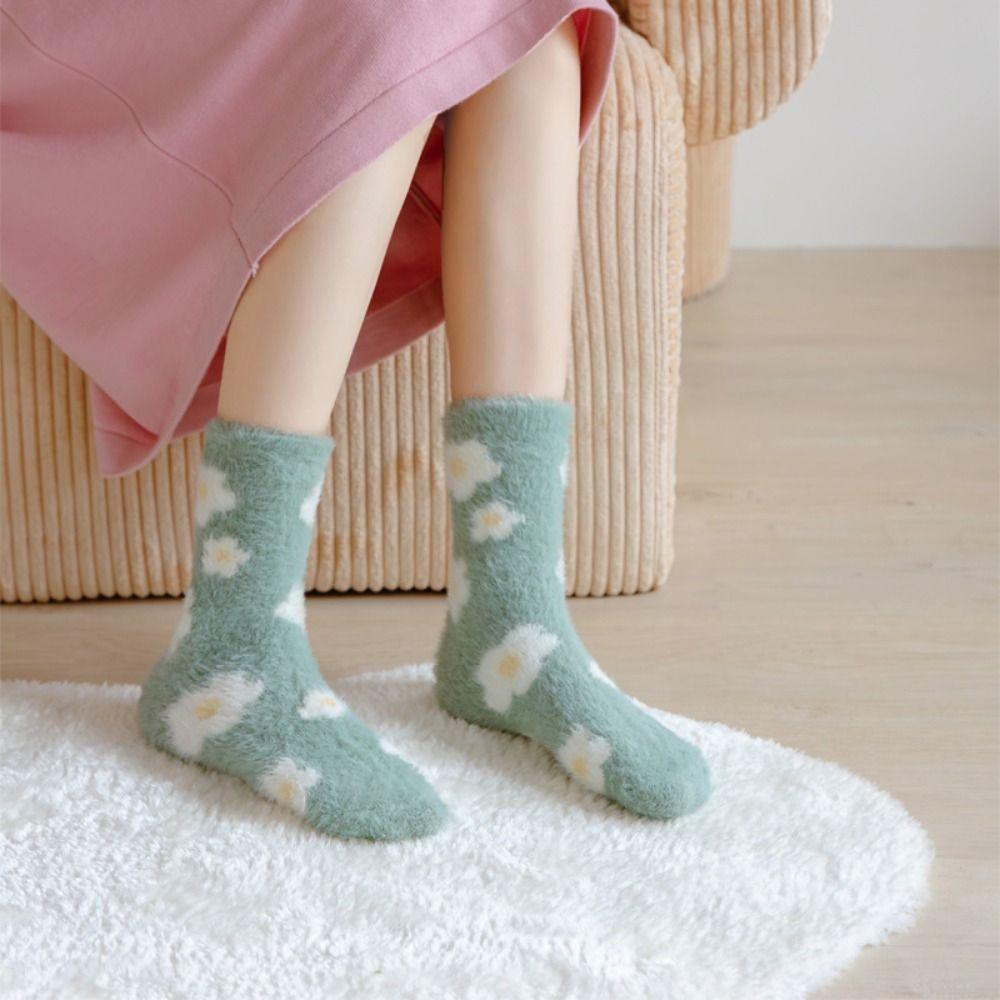 5Pairs Sweet Plush Socks Soft Thicken Warm Socks Ins Mink Fur Socks  Women