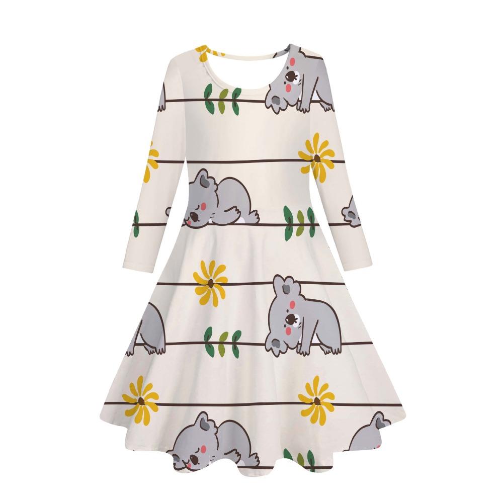 Girls' 3D Tropical Koala Dress Long Sleeve Summer Spring Vacation Daily Holiday Princess Beautiful Sweet Kids 4-12 Years Casual Dress A Line Dress