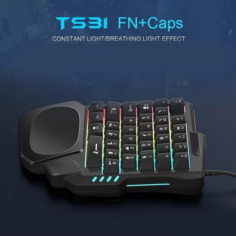 One Handed Gaming Keyboard, 14-Key with Backlight USB Corded Keypad with Hand Rest and Shine Through
