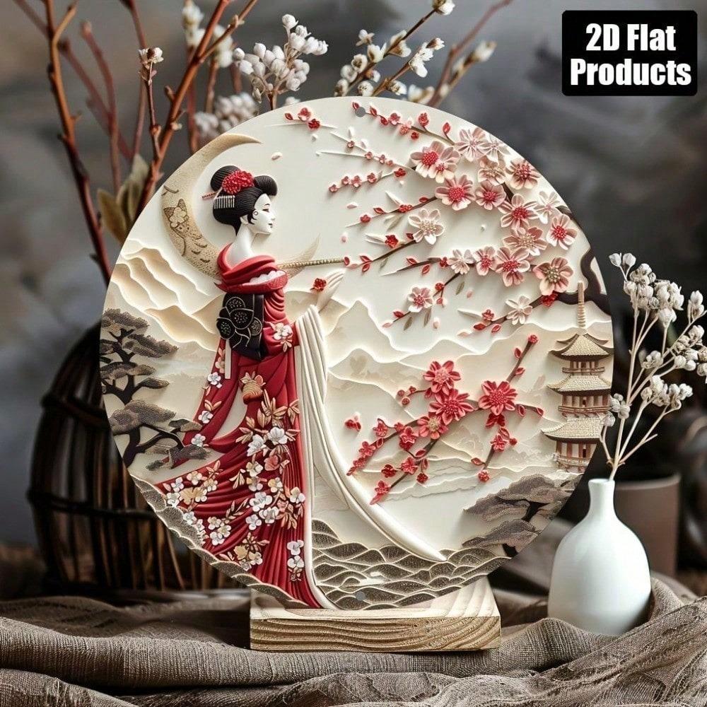Placca Metallica Retrò - Arte Vintage Kimono Giapponese, Decorazione Piatta in Alluminio 2D per Casa Bar Caffè