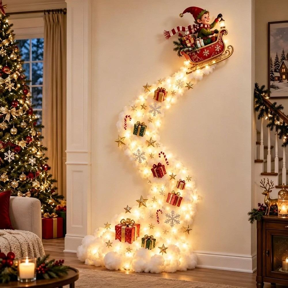 Wandmontierte Weihnachtsmagie-Pfad-Wandleuchte Schneepfad-Form Weihnachtsthema-Stil Beleuchtete Wanddekoration Warmweiße Lichter