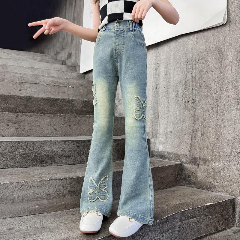 

Girls Denim Flare Pants - 2025 Spring/Autumn Casual Jeans for Big Kids 170 cm