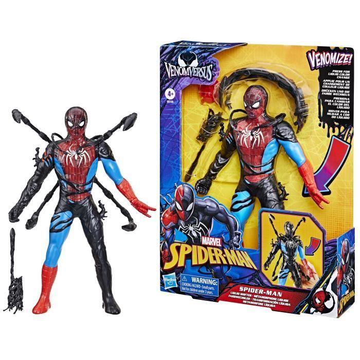 Figurine Spider-Man Métamorphose liquide de 28 cm avec accessoires, Marvel Spider-Man VenomVersus, jouets de super-héros pour enfant