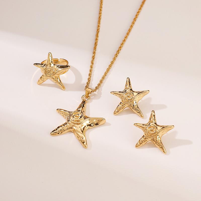 1 Set Alloy Jewelry Accessories  Simple Marine Life Starfish Pendant Necklace Earrings Ring For Women Gifts For Lover