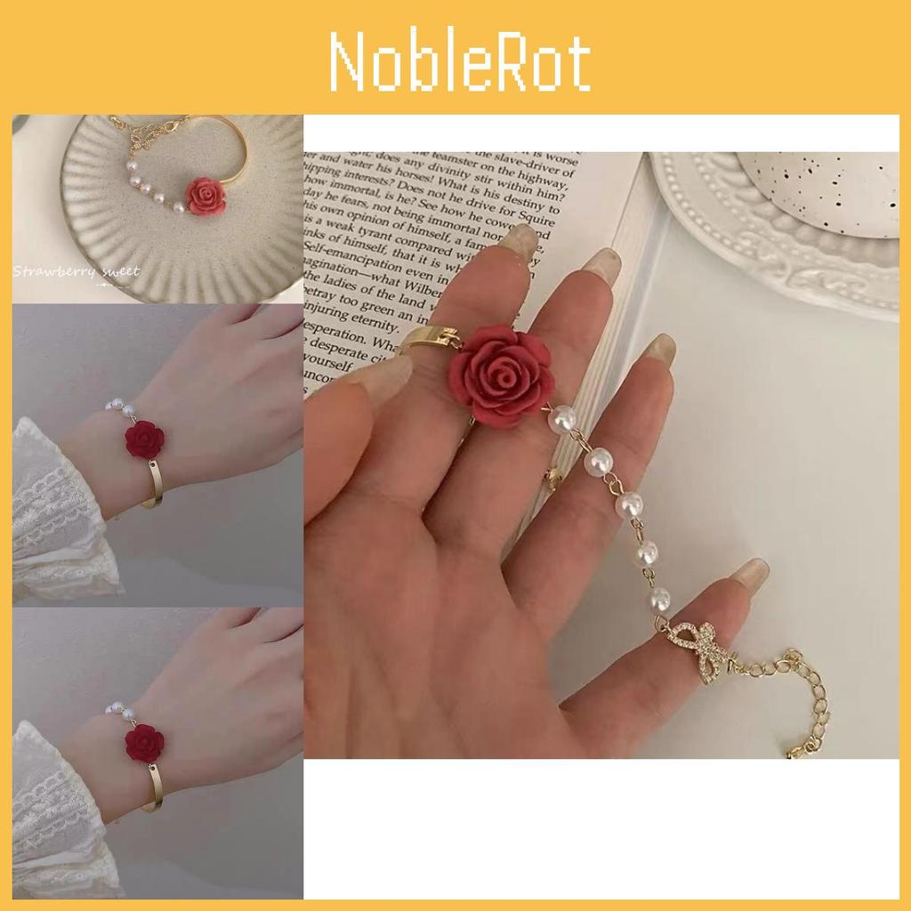 Baroque French Trendy Red Rose Pearl Bracelet With Elegant Design Women For
