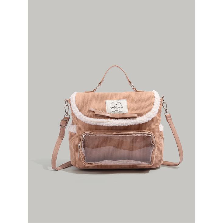 Женская сумка 2024 Новая Милая Рюкзак из овечьей шерсти Осень и Зима Вельветовый Мультяшный Рюкзак Нишевая Плечевая Сумка-Почтальон коричневый