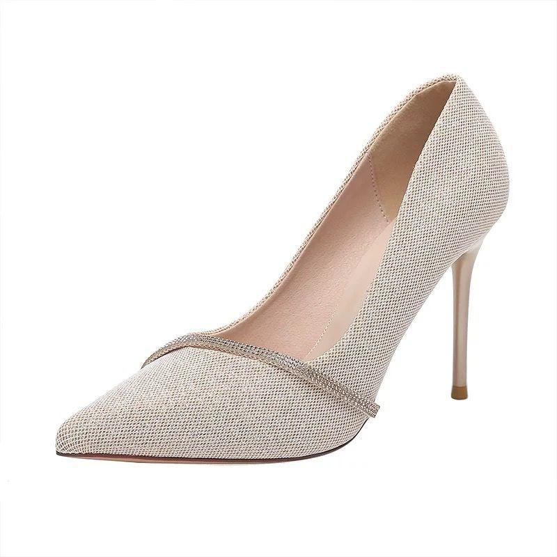 Women S Pointed Toe Rhinestone High Heels Fashion Thin Heel Bridal Shoes
